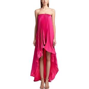 L’idee Strapless Pleated High-Low Dress in Hot Pink